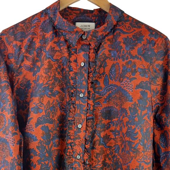 J.Crew Collection SZ 18 Scallop-Ruffle Perfect Shirt in Ratti Poinsettia Paisley - Picture 3 of 5